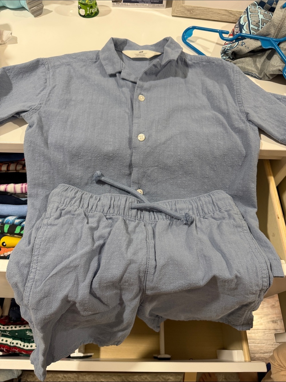 H&M Light Blue Short-Sleeve Button-Down Shirt and Shorts Set